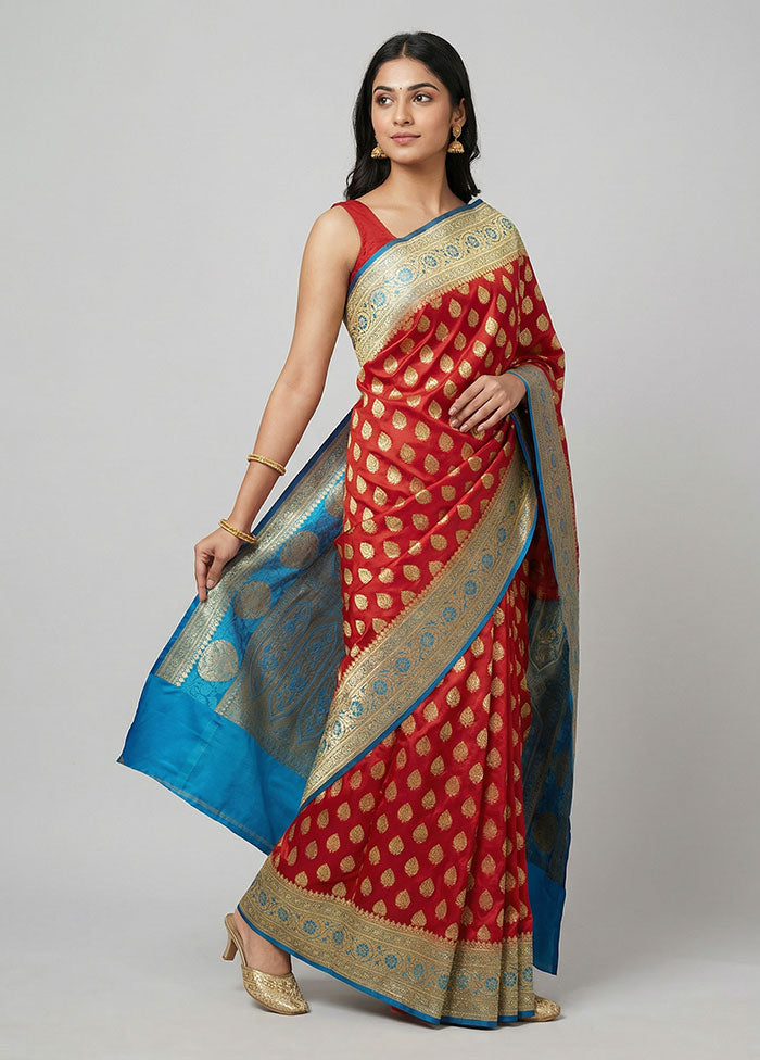 Red Banarasi Silk Saree With Blouse Piece