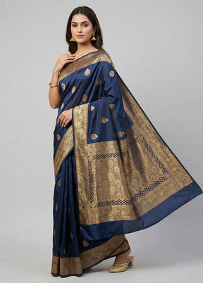 Blue Banarasi Silk Saree With Blouse Piece
