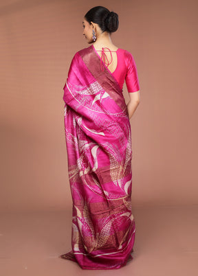Pink Handloom Tussar Pure Silk Saree With Blouse Piece
