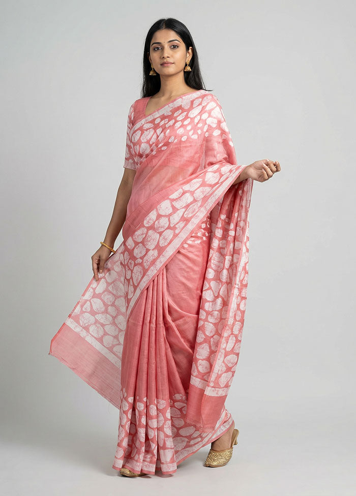 Pink Printed Pure Silk Saree Without Blouse Piece