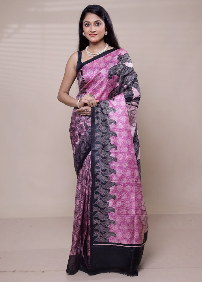 Pink Printed Silk Saree Without Blouse Piece