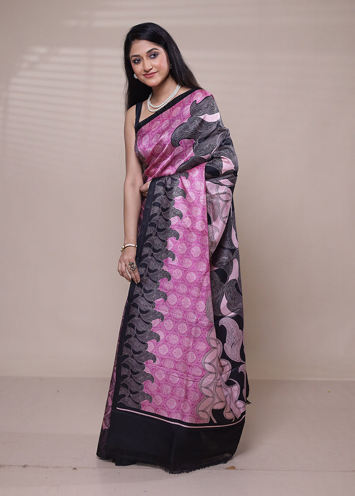 Pink Printed Silk Saree Without Blouse Piece
