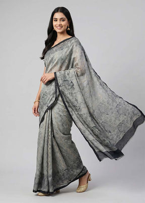 Grey Tussar Silk Saree With Blouse Piece