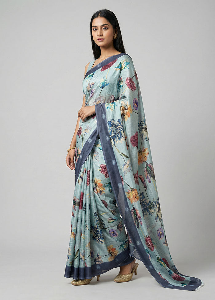 Green Tussar Silk Saree With Blouse Piece
