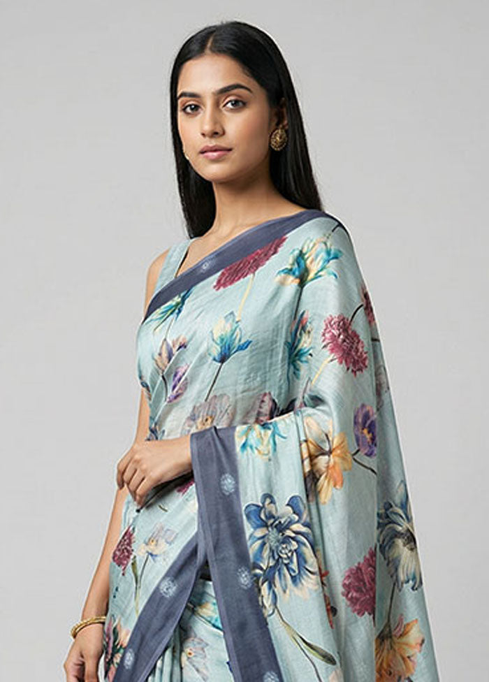 Green Tussar Silk Saree With Blouse Piece