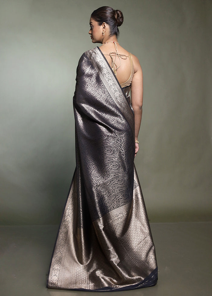 Black Dupion Silk Saree With Blouse Piece