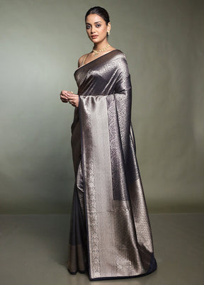 Black Dupion Silk Saree With Blouse Piece
