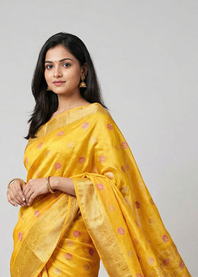 Yellow Dupion Silk Saree With Blouse Piece