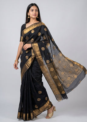 Black Dupion Silk Saree With Blouse Piece