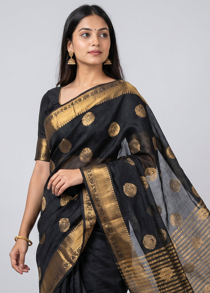 Black Dupion Silk Saree With Blouse Piece