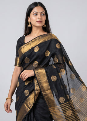 Black Dupion Silk Saree With Blouse Piece