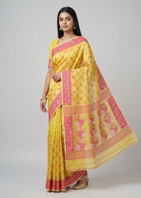 Yellow Jamdani Cotton Saree Without Blouse Piece