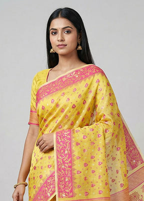 Yellow Jamdani Cotton Saree Without Blouse Piece