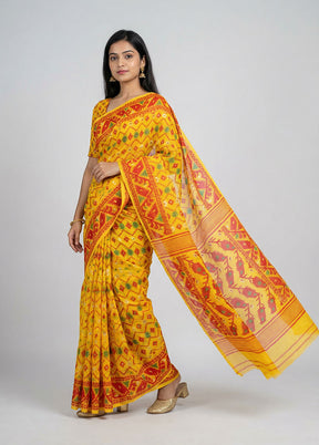 Yellow Jamdani Cotton Saree Without Blouse Piece
