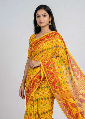 Yellow Jamdani Cotton Saree Without Blouse Piece
