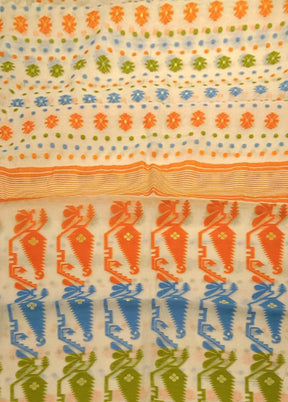 White Jamdani Cotton Saree Without Blouse Piece