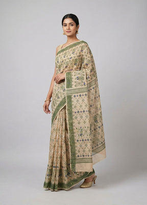 Cream Jamdani Cotton Saree Without Blouse Piece