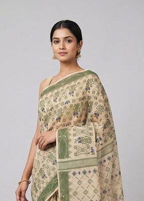 Cream Jamdani Cotton Saree Without Blouse Piece