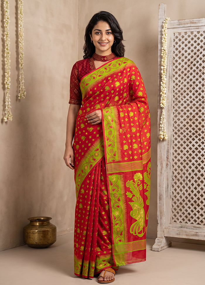 Pink Jamdani Cotton Saree Without Blouse Piece
