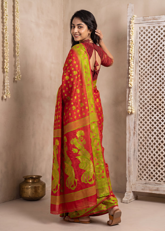 Pink Jamdani Cotton Saree Without Blouse Piece