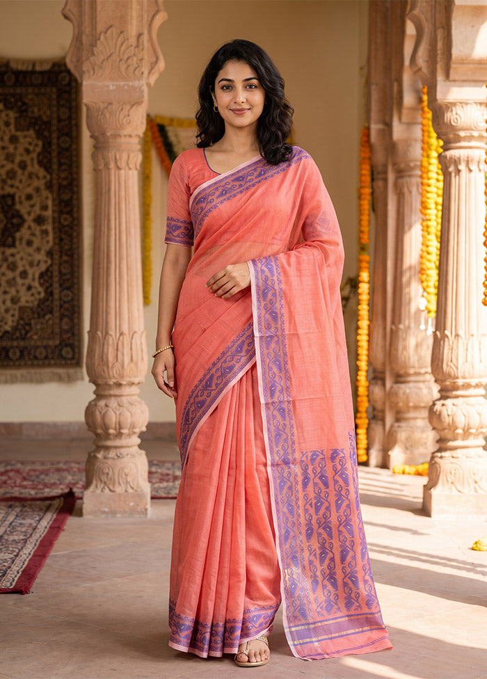 Pink Jamdani Cotton Saree Without Blouse Piece