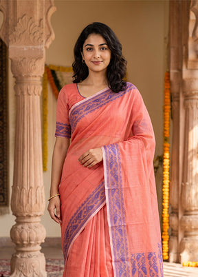Pink Jamdani Cotton Saree Without Blouse Piece