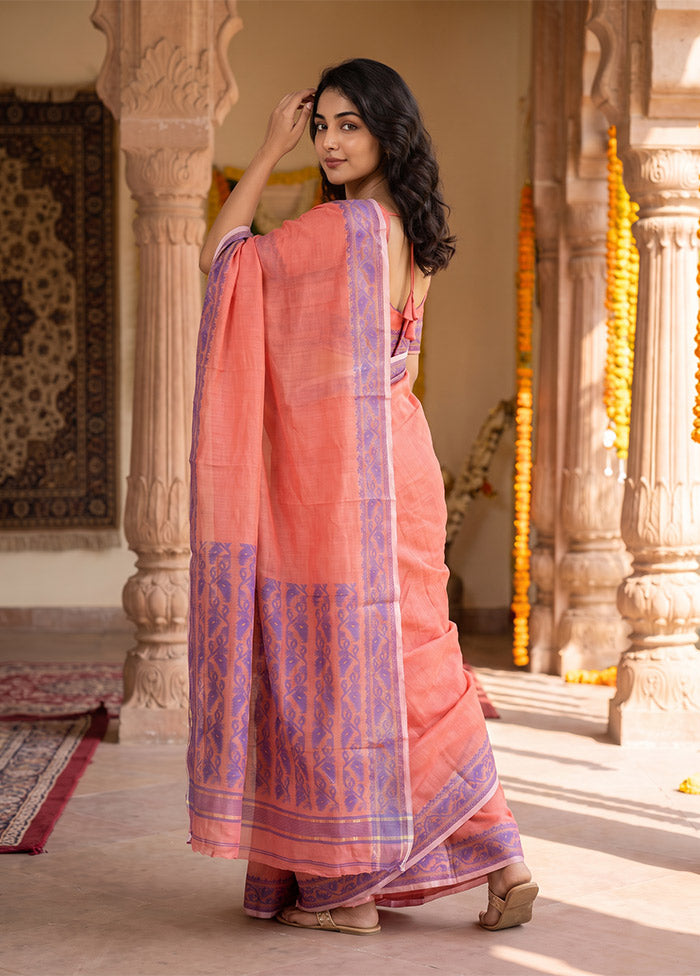 Pink Jamdani Cotton Saree Without Blouse Piece