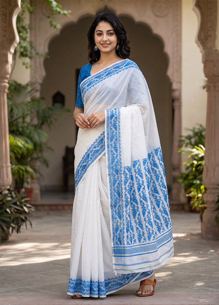 White Jamdani Cotton Saree Without Blouse Piece