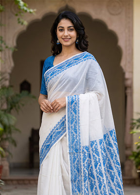 White Jamdani Cotton Saree Without Blouse Piece