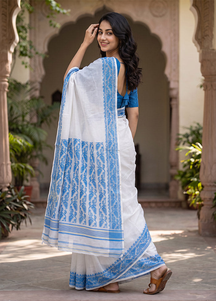 White Jamdani Cotton Saree Without Blouse Piece