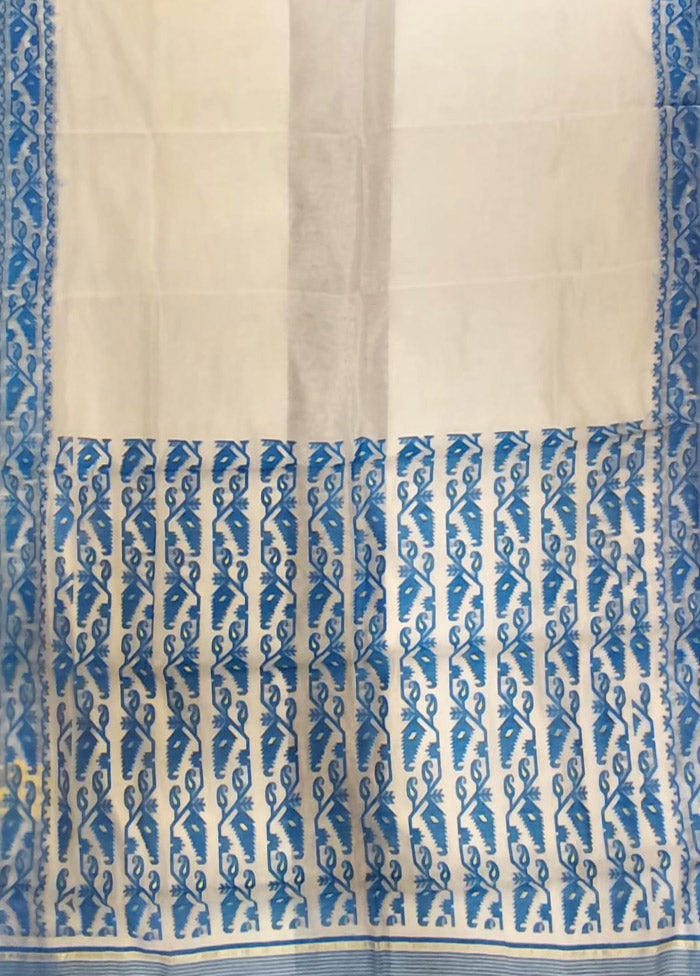 White Jamdani Cotton Saree Without Blouse Piece