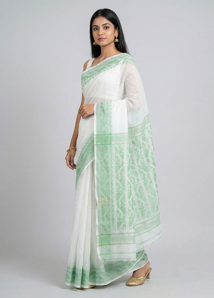 White Jamdani Cotton Saree Without Blouse Piece