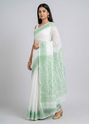 White Jamdani Cotton Saree Without Blouse Piece