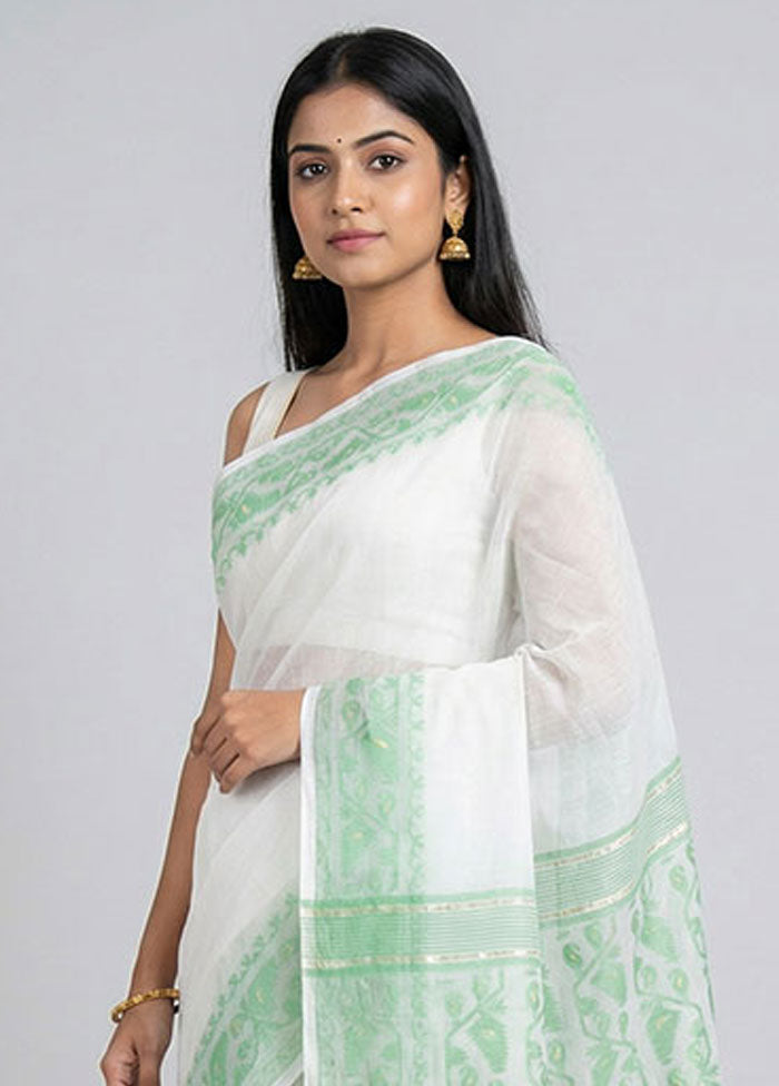 White Jamdani Cotton Saree Without Blouse Piece