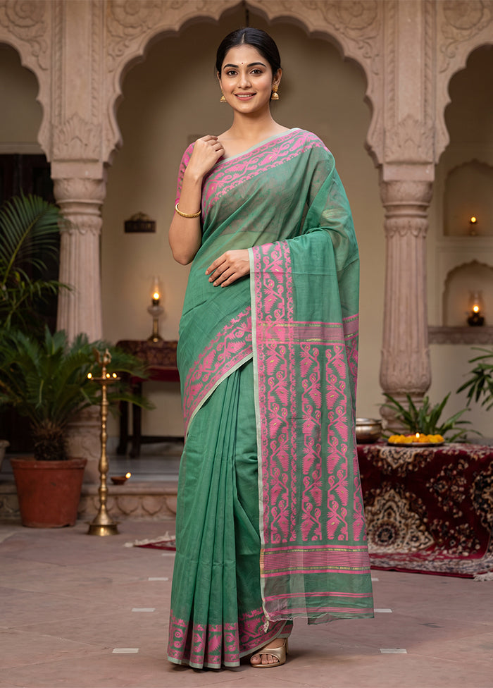 Green Jamdani Cotton Saree Without Blouse Piece