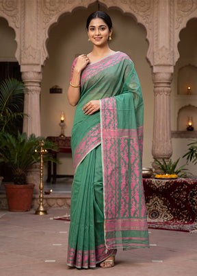 Green Jamdani Cotton Saree Without Blouse Piece
