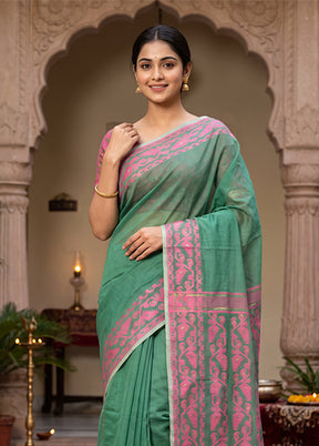 Green Jamdani Cotton Saree Without Blouse Piece