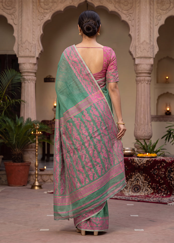 Green Jamdani Cotton Saree Without Blouse Piece
