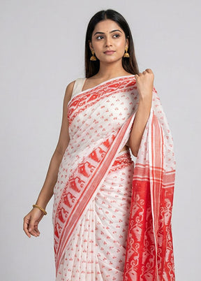 White Jamdani Cotton Saree Without Blouse Piece