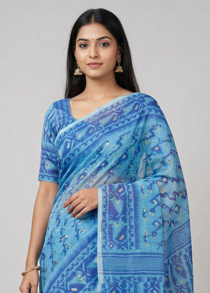 Green Jamdani Cotton Saree Without Blouse Piece