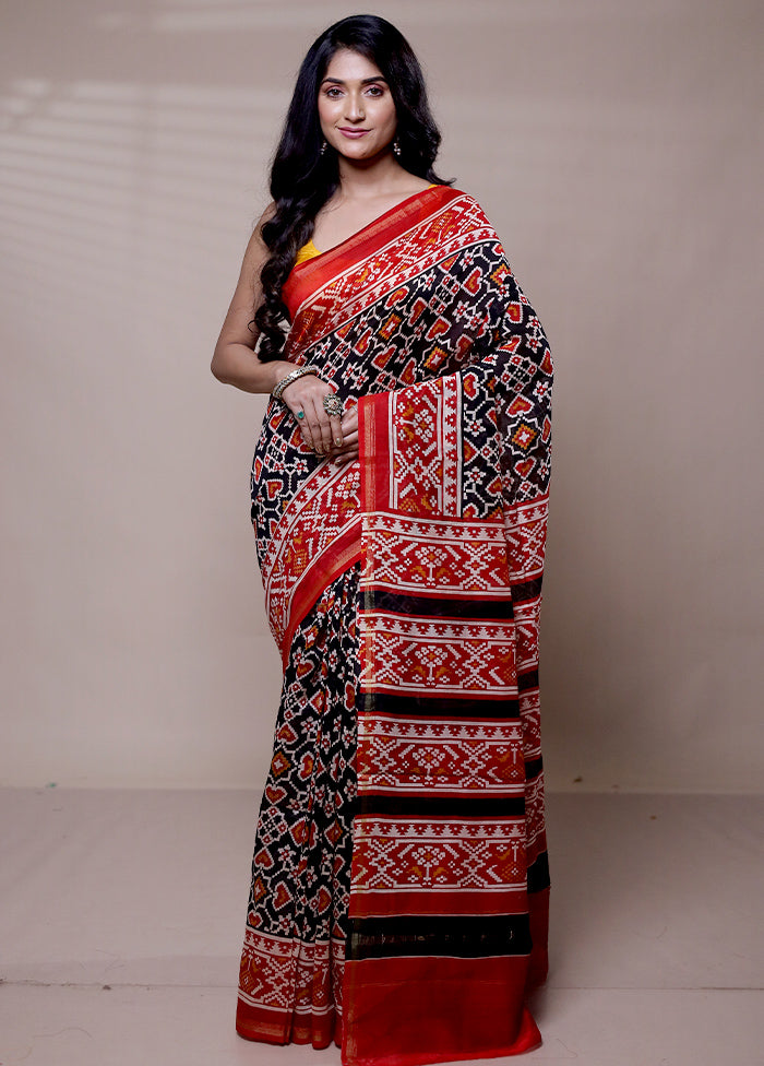 Red Chanderi Cotton Saree With Blouse Piece