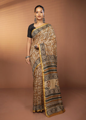 Yellow Chanderi Silk Saree With Blouse Piece