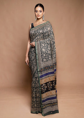 Grey Chanderi Cotton Saree With Blouse Piece