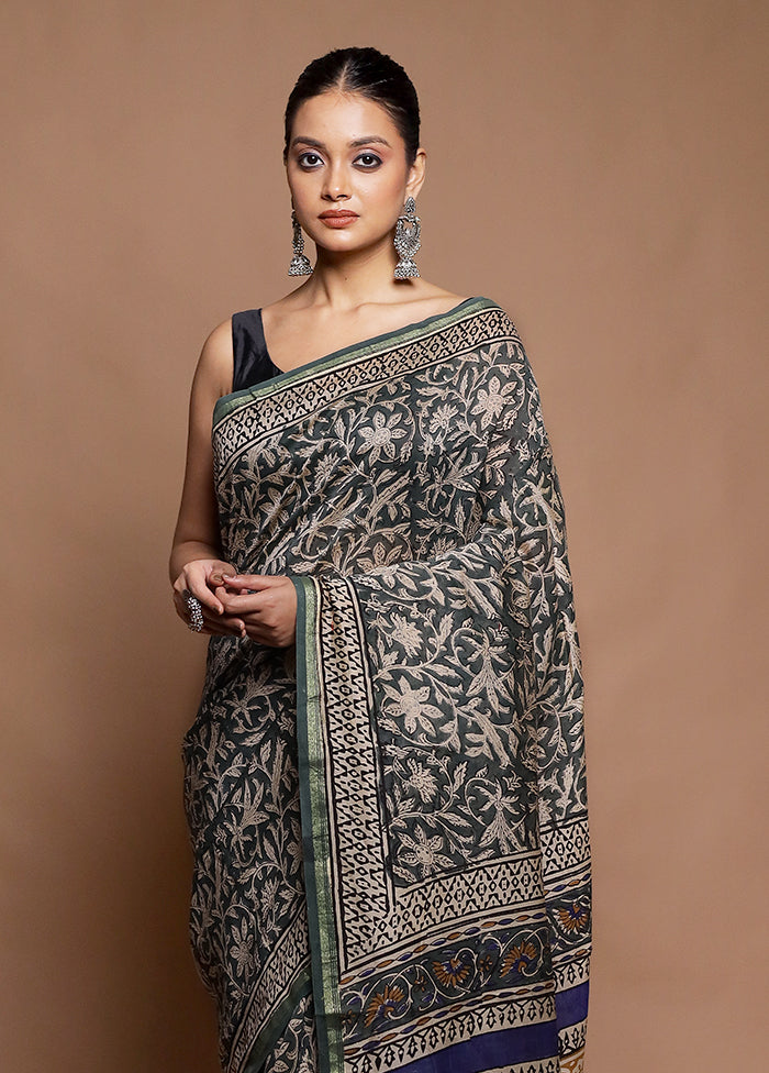 Grey Chanderi Cotton Saree With Blouse Piece