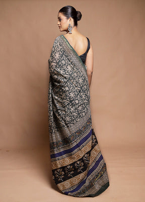 Grey Chanderi Cotton Saree With Blouse Piece