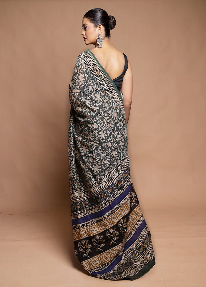 Grey Chanderi Cotton Saree With Blouse Piece