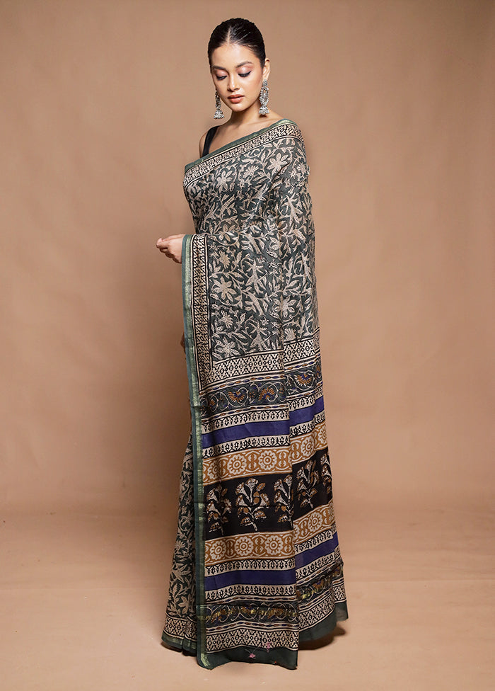 Grey Chanderi Cotton Saree With Blouse Piece