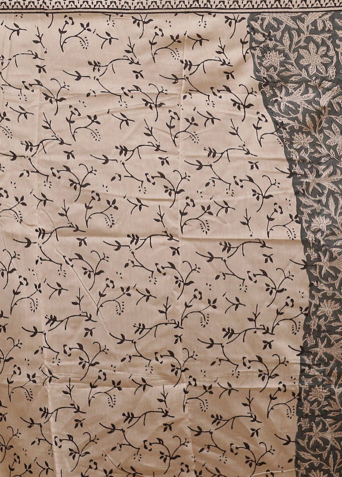 Grey Chanderi Cotton Saree With Blouse Piece