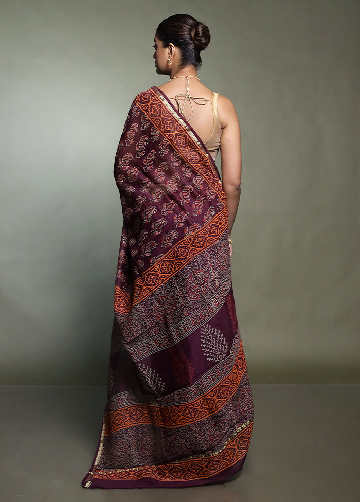 Purple Chanderi Cotton Saree With Blouse Piece