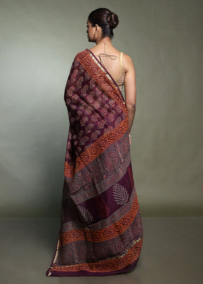 Purple Chanderi Cotton Saree With Blouse Piece